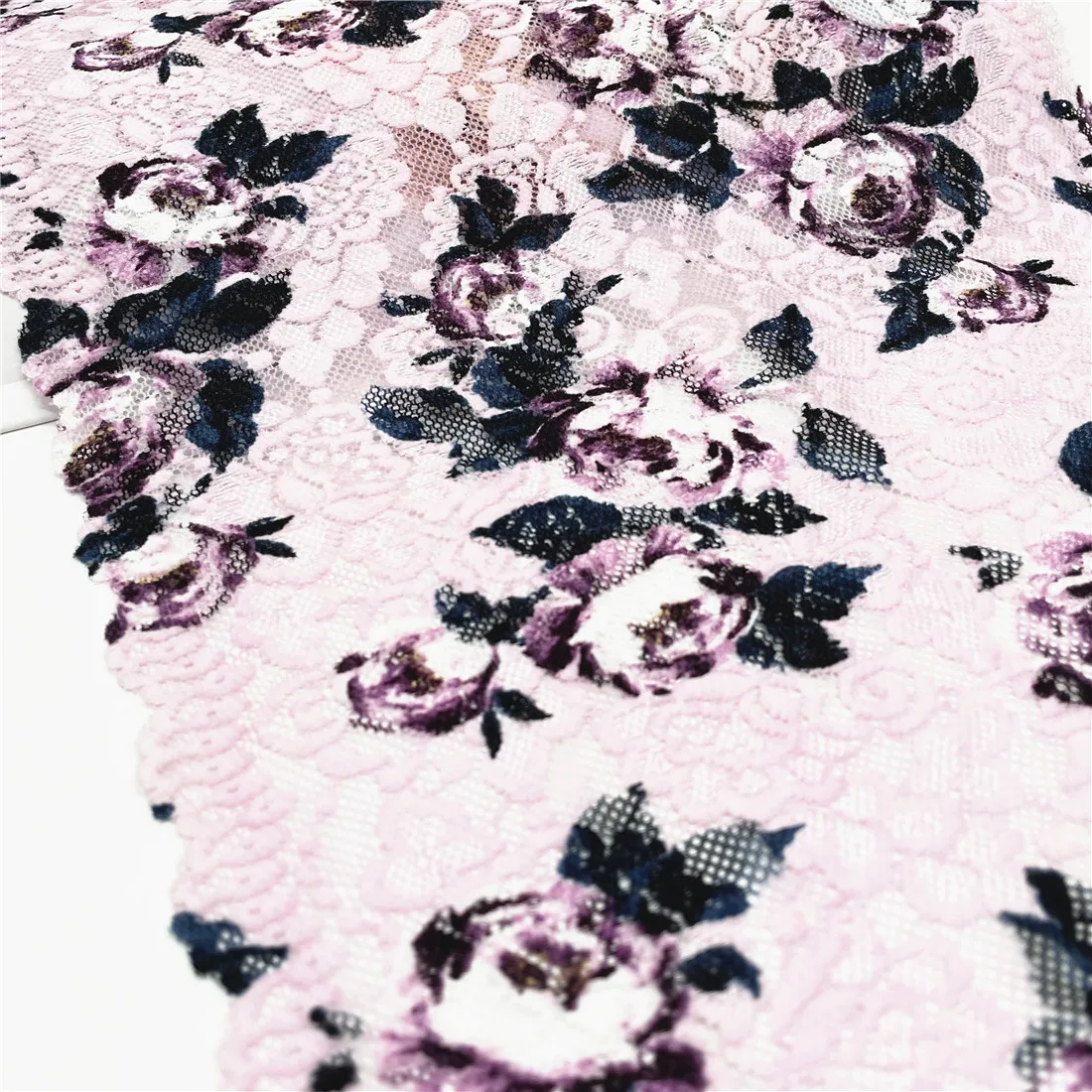 3M/lot Width 28cm Pink Flower Stretch Elastic Lace Trim 4