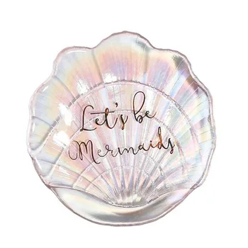 

Creative Multicolor Glass Shell Shape Plate Snack Mermaid Dish Dessert Plate Dinnerware Cake Plate Kitchen Tablware Supply
