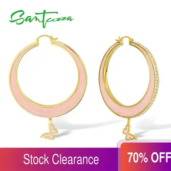 

SANTUZZA Drop Earrings For Women Colorful Big Circle Lovely Butterfly Sparkling Crystals Trendy Fashion Jewelry Handmade Enamel