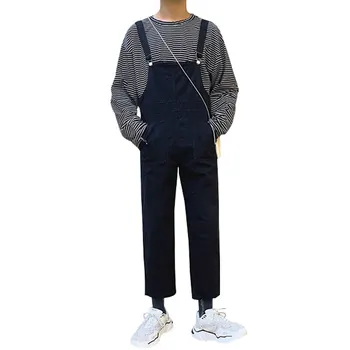 

Men Jumpsuit Fashion Straight Pants Straps Solid Color Romper 2020 Casual Baggy Suspenders Streetwear Men Overalls