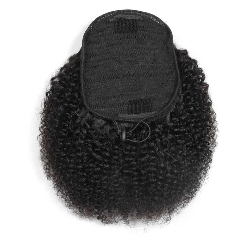 Halo Lady Beauty Afro Kinky Curly Drawstring Ponytail Brazilian Human Hair Extensions Pony Tail Clip in Hairpiece For Woman Remy 2
