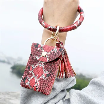 

Fashion Multiful Key Ring And Card Wallet PU Leather O Key Ring With Matching Wristlet Bag For Women Girls
