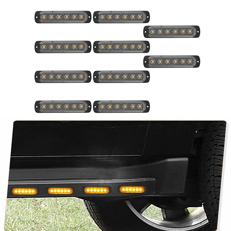 

10x Amber 6LED Emergency Car Side Marker Grille Flash Strobe LED Hazard Lights