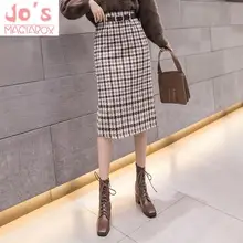 Зимняя Повседневная клетчатая прямая Милая женская юбка Харадзюку винтажная Женская юбка с поясом с высокой талией до середины икры милые юбки каваи