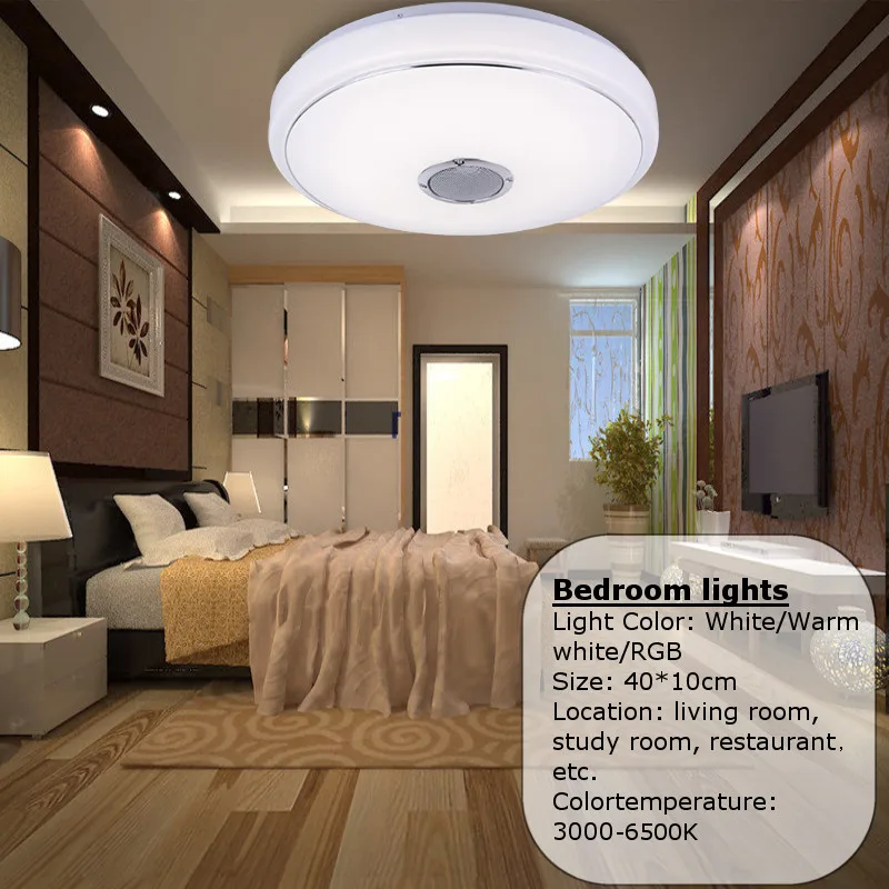 

RGB LED Ceiling Light 48W Dimmable APP Remote Control bluetooth & Music Speaker Colorful bedroom living room Smart Lamp