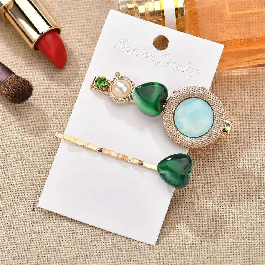 2PCS Resin Stone Heart Hair Jewelry Women Big Round Geometric Gold Hairpin Clip Female Pinches for Hair Boho Headpiece Accessory