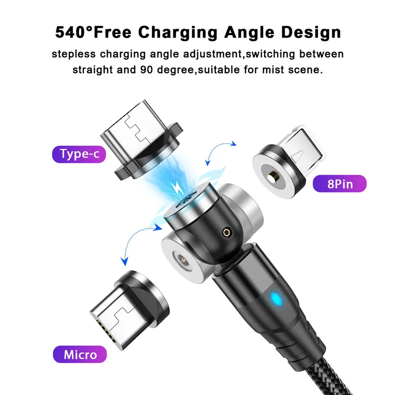 USLION 540 stopni Roating kabel magnetyczny Micro USB typ C kabel telefoniczny dla iPhone11 Pro XS Max Samsung Xiaomi kabel USB przewód 6 USLION 540 stopni Roating kabel magnetyczny Micro USB typ C kabel telefoniczny dla iPhone11 Pro XS Max Samsung Xiaomi kabel USB przewód 6