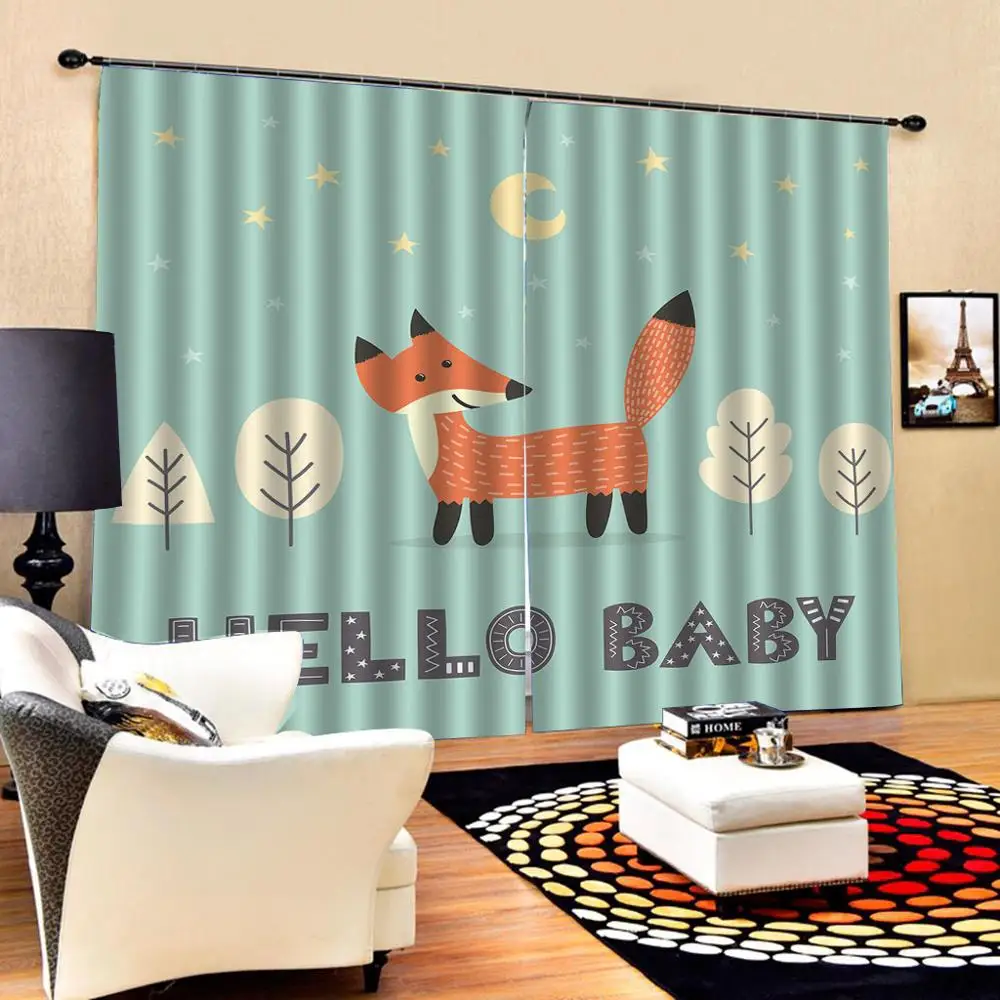 3D Printed Cartoon Door Windows Curtains For KidsThin Living Room Bedroom Decorative Kitchen Curtains Drapes Customized