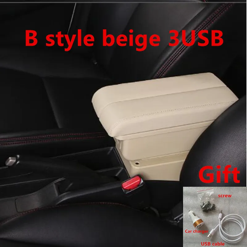 Для Ford Fiesta подлокотник коробка центральный магазин содержание коробка для хранения с USB интерфейсом - Название цвета: B style beige