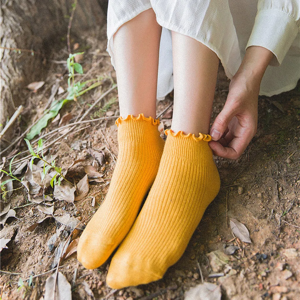 Однотонные удобные носки в Корейском стиле для школьниц; женские повседневные хлопковые носки с закругленными краями и деревянными ушками; носки в Вертикальную Полоску; 11,22