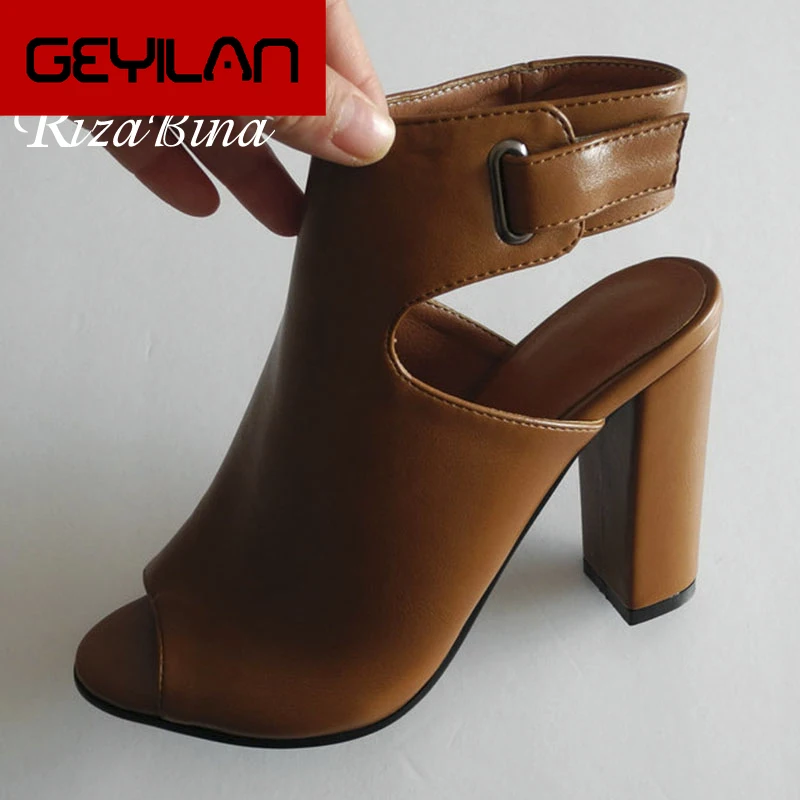 

Square Heel Women Pumps Peep-Toe Solid Color Shoes Women Metal Casual Sexy Party Western Style Footwear Size 34-43