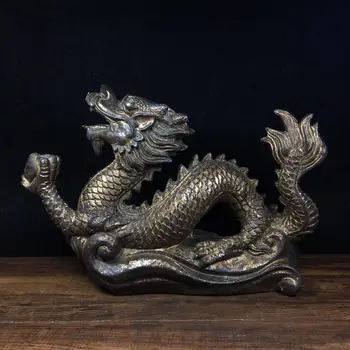 

Home Decor 11" Tibet Buddhism Temple Old Bronze Cinnabars Chinese Zodiac Dragon Statue Lucky Town House Chinese dragon statue