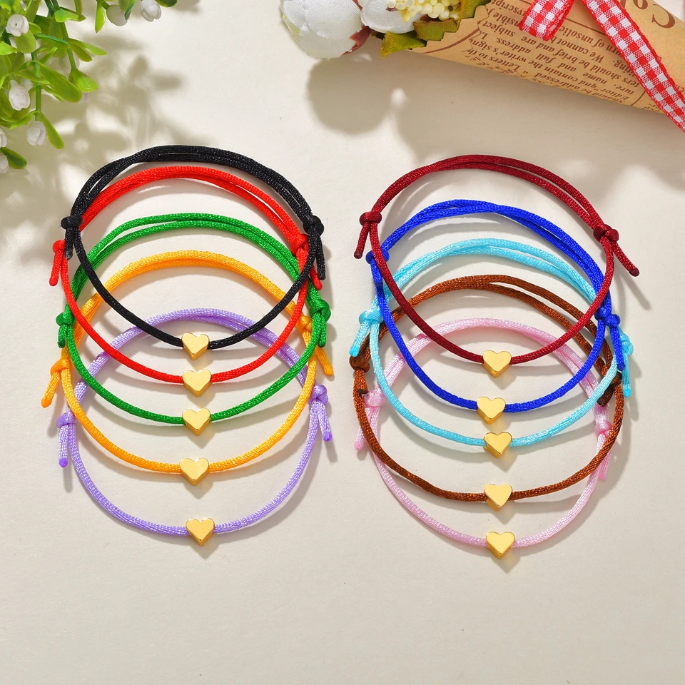 

Romantic Charm Bracelets For Lovers' Gift Cute Love Heart Bracelet For Women Colorful Rope Chain Handmade Christmas Xmas Jewelry