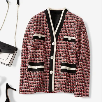 

Women Jacket 2019 New V-collar Colour Colour spliced lapel, small fragrant style tweed jacket