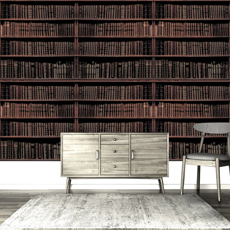 

Drop Shipping Drop Shipping 3D Stereo Mural Classical Bookshelf Wallpaper Western Study Library Backdrop Wall Decor Wallpaper