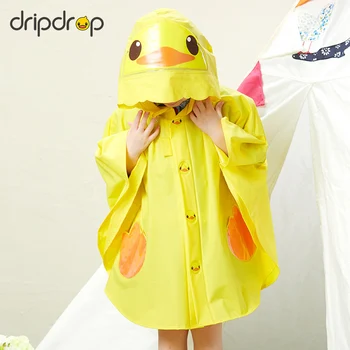 

Cute Kids Cartoon Plastic Poncho Hooded Thick Yellow Travel Raincoat Waterproof Impermeabile Pioggia Student Rain Gear MM60YY
