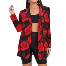 Costume imprimé Floral rouge pour femme, veste Vintage à carreaux, vêtements à manches longues, Camouflage, personnalisé, livraison directe 