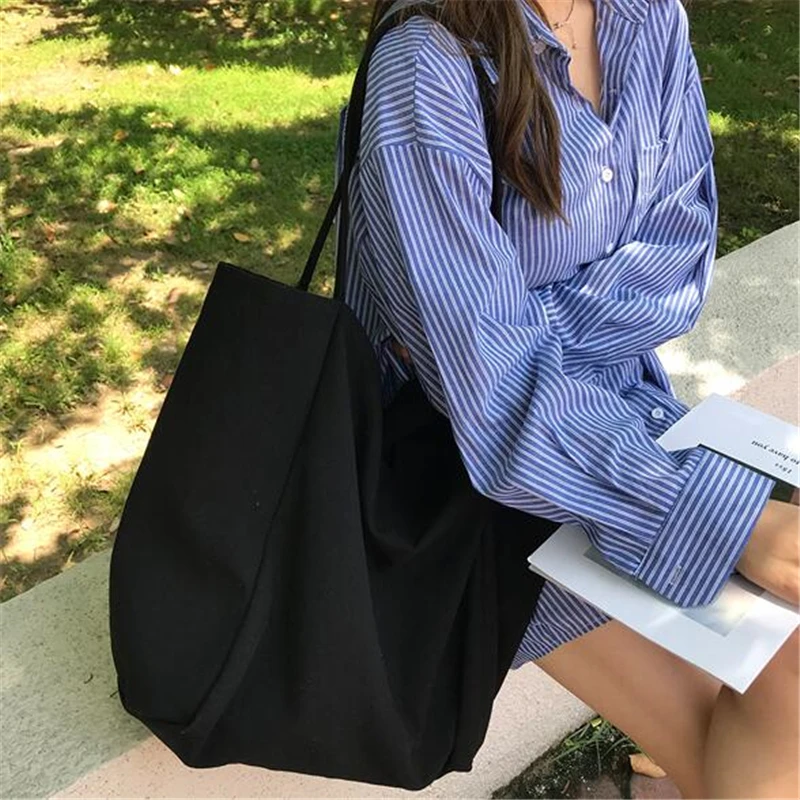 Women Casual Canvas Shoulder Bags Female Eco Cloth Handbag Tote Reusable Foldable Shopping Bag Cotton Large Capacity Books Pouch