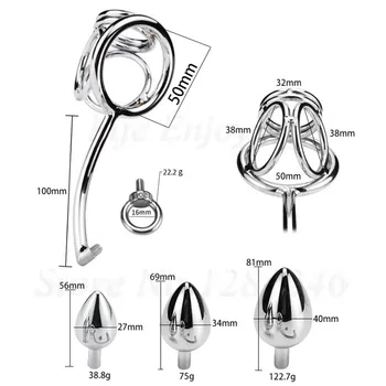 New Detachable Penis Chastity Lock Cock Ring Metal Butt Plug Anal Hook Male Prostate Massager Anus Dilator Sex Toys For Men Gay 4