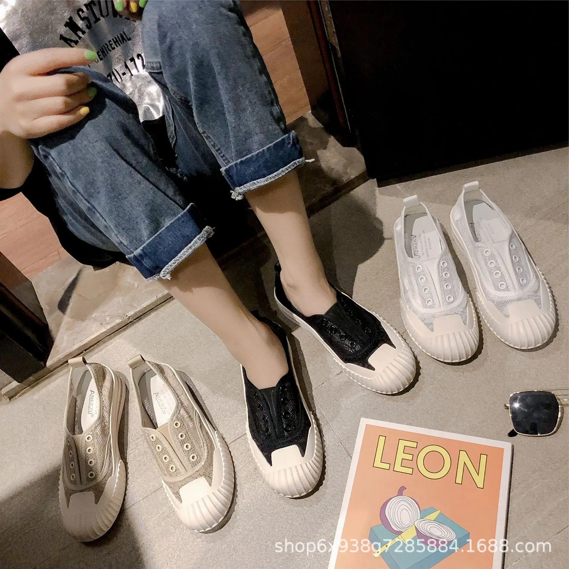 

2019 New Style Korean-style Popular WOMEN'S Shoes Slip-on Fisherman Shoes Versatile White Shoes Lace Breathable Rubber Canvas Sh