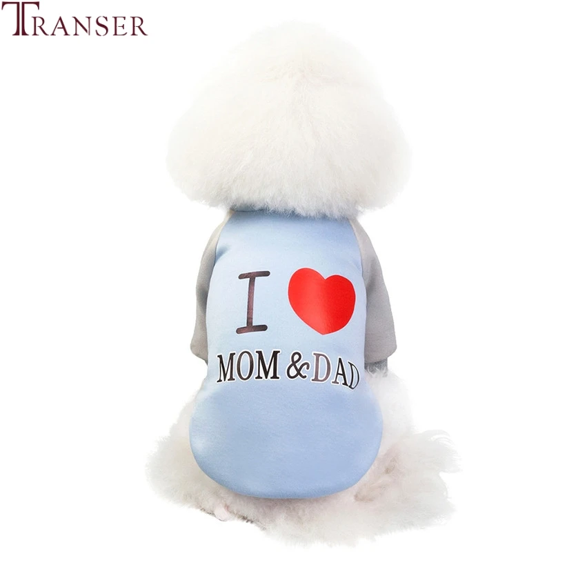 Одежда для собак Transer I LOVE MOM & DAD Dog голубая розовая рубашка с коротким рукавом