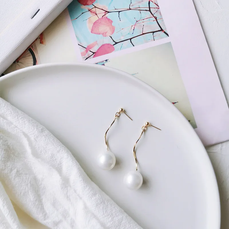 White Pierced Ears Длинный Простой спиральный шпагат зажим с изгибом на серьги клипсовые имитация синие большие жемчужные Клипсы Серьги без пирсинга для женщин - Окраска металла: White Pierced Ears