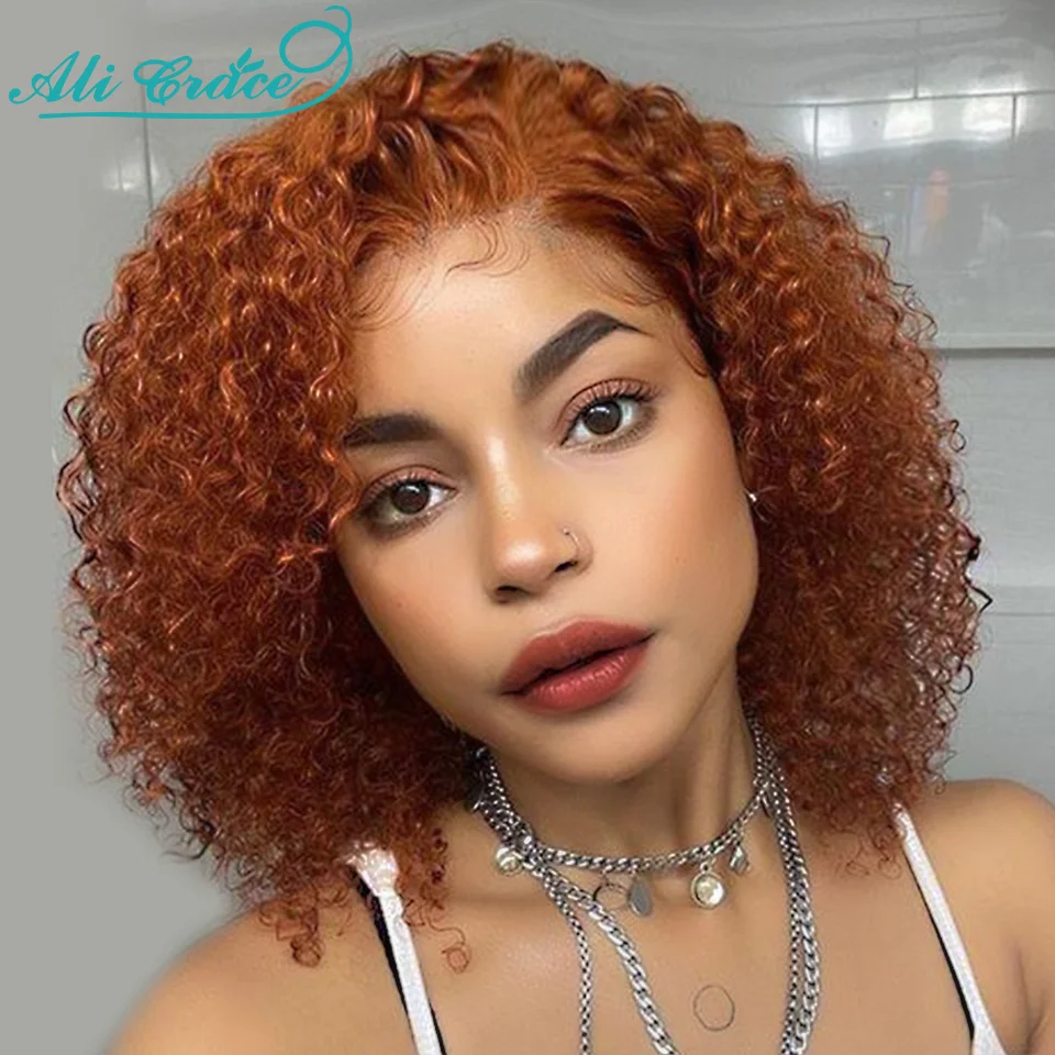 Ali Grace Ginger Orange Curly Bob Wig Brazilian 4x4 Lace Closure Human