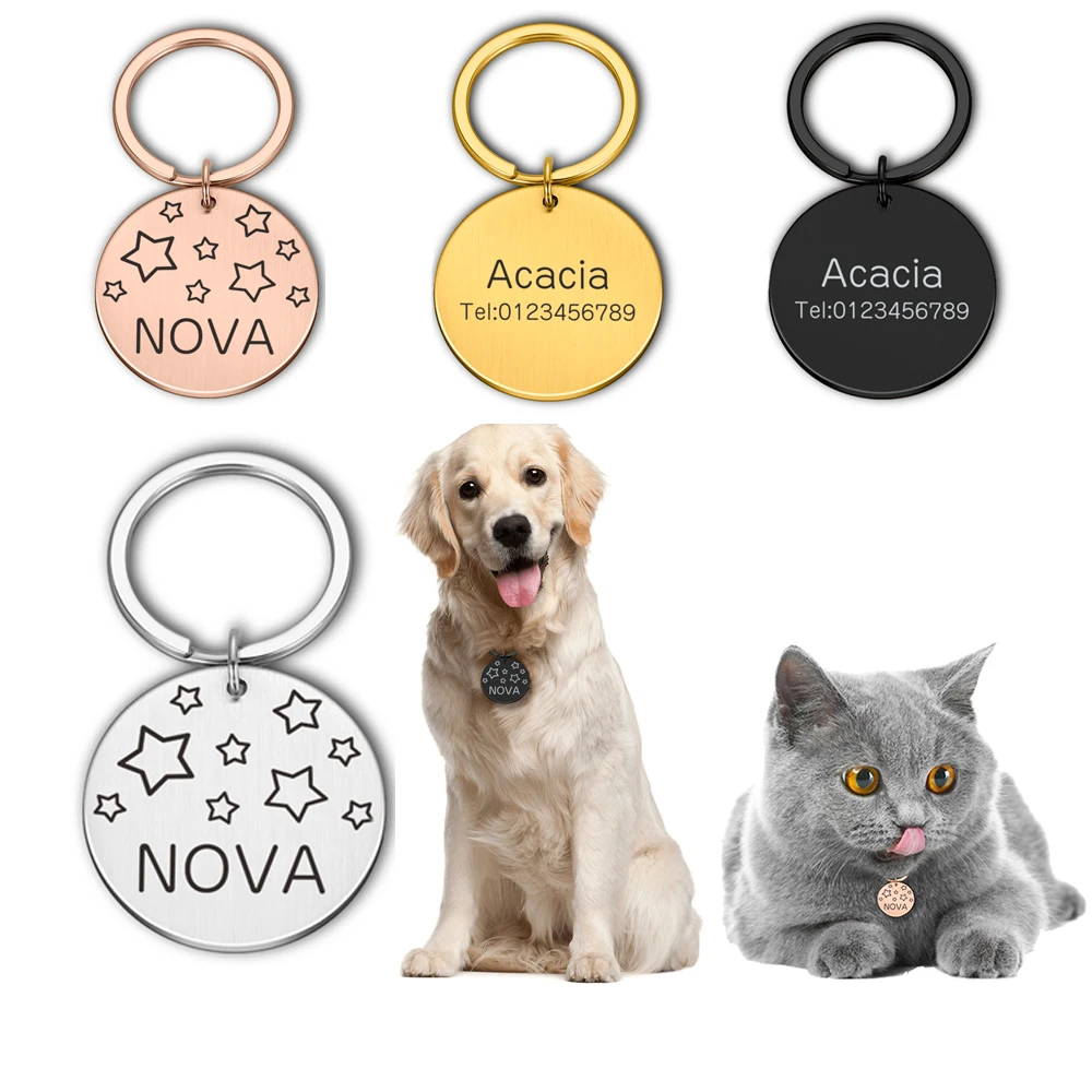 

Cat Dog ID Tag Free Engraving Dog Collar Pet Charm Pet Name Numberpendant Stars Necklace Collar Puppy Cat Collar Accessories