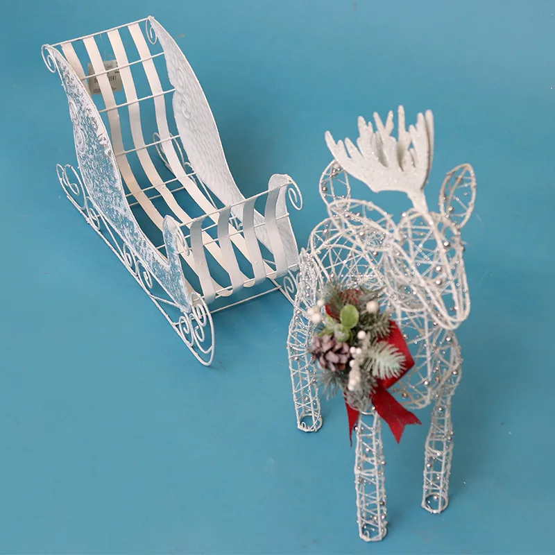 

2020 Christmas ornaments white deer cart wrought iron sleigh cart elk decoration scene arrangement ornaments Christmas gifts