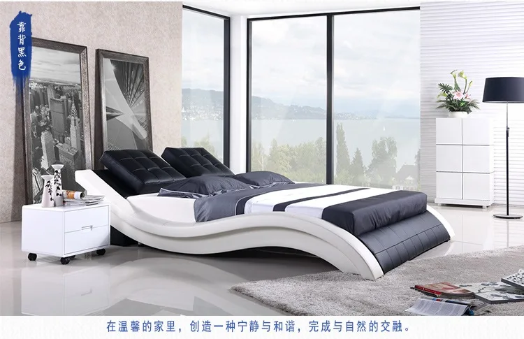 modern real genuine leather bed / soft bed/double bed king/queen size bedroom with sound system for iphone ipad LED light