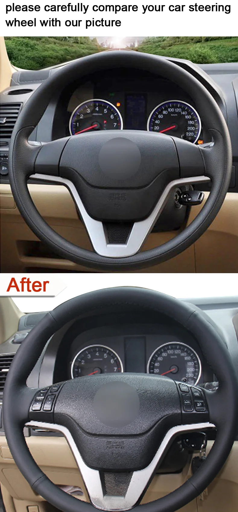 Черный PU искусственная кожа Чехол рулевого колеса автомобиля для Honda CR-V CRV 2007-2011