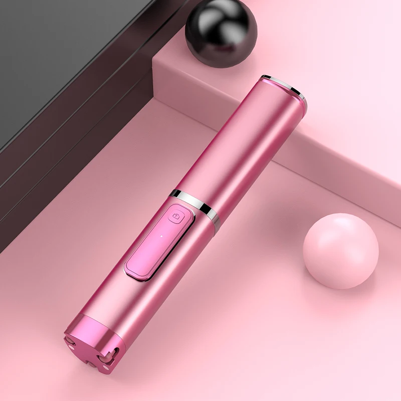 Портативный Встроенный штатив селфи-палка скрытый телефон кронштейн Bluetooth кнопка телефон Автоспуск держатель рычага для Xiaomi huawei - Цвет: Pink