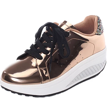 

Women Shoes Flat Platform Shoes Woman Casual Sneakers Fashion Thick Bottom Gold Bling PU Soft Flat Sneakers Casual Shoes