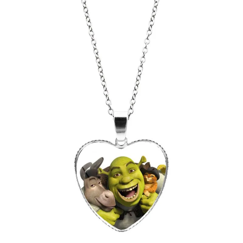 Nuevo Shrek corazón colgante collar de dibujos animados de vidrio foto de vidrio Cabochon de cristal collar de corazón joyería para hombres y mujeres