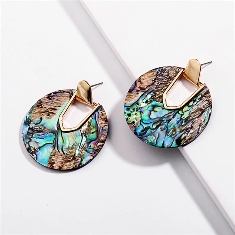 

Colorful Resin Acrylic Round Dangle Earrings for Women Unique Design U Shape Statement abalone shell Earrings Wedding Jewelry