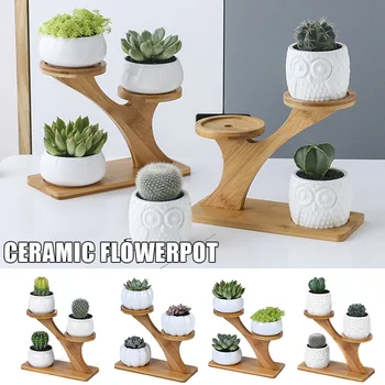 

Multiple Flower Pot Holder 3 Tier 3 Potted Plant Stand Rack Bamboo for Indoor Outdoor Combination Ceramic Flowerpots @LS