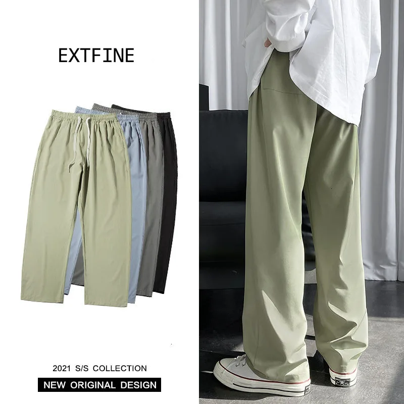 ExtFine-pantalones de verano ligeros para hombre, Pantalón recto elástico Delgado 2021, ropa de calle coreana