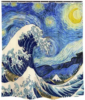 

Van Gogh's Wave Art Under The Stars Washable Waterproof And Durable Polyester Bathroom Shower Curtain