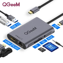 QGeeM 8 в 1 USB C концентратор для Macbook Pro usb-хаб 3,0 адаптер PD HDMI RJ45 TF SD 3,5 мм Aux type C концентратор для iPad Pro сплиттер док-станция