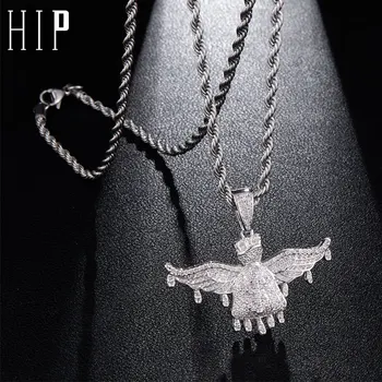 

Hip Hop Bling Iced Out Cubic Zircon CZ Dripping Wings US Dollar Pendants & Necklaces For Men Jewelry With Tennis Chain