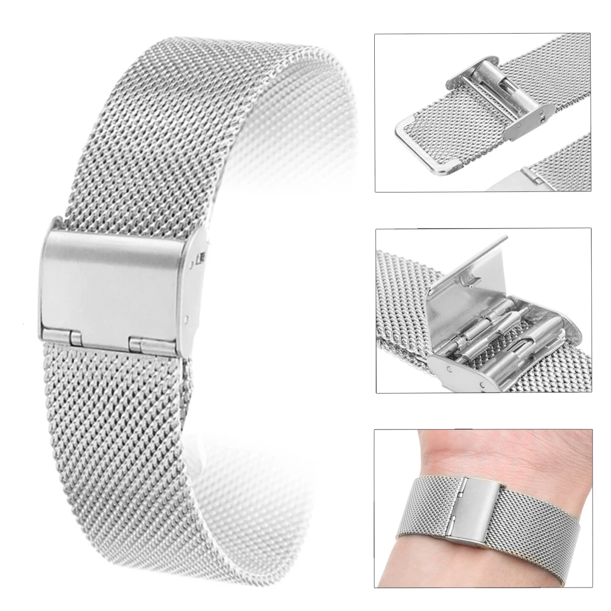 12mm/14mm/16mm/18mm/20mm/22mm/24mm Stainless Steel Watch Strap Straight End Bracelet Mesh Buckle Watch Band 4 Colors Shellhard