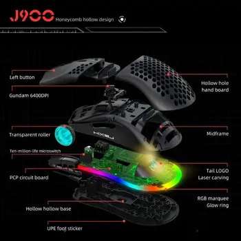 

6400DPI 6 Buttons USB Wired Honeycomb Hollow Mouse Hollow-out RGB Gaming Mice R9JA