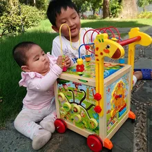 Деревянный Детский скутер, тележка, Большой Круглый драгоценный камень, многофункциональный сейф, игрушка для ребенка 7-18 месяцев