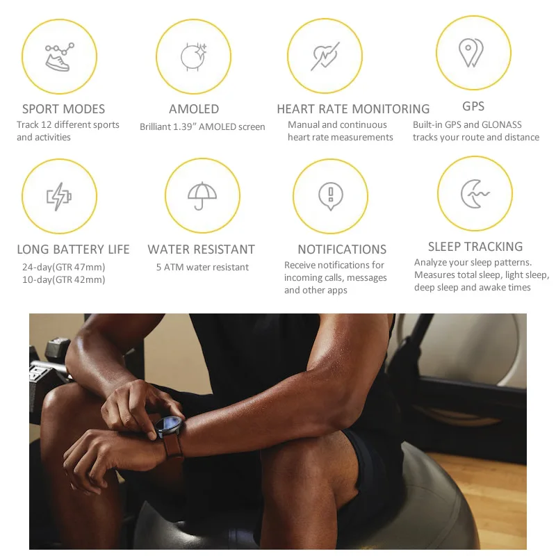 Amazfit GTR 47 мм Reloj inteligente global multilingue 5ATM непроницаемый gps Reloj deportivo inteligente Recordatorio de informaci