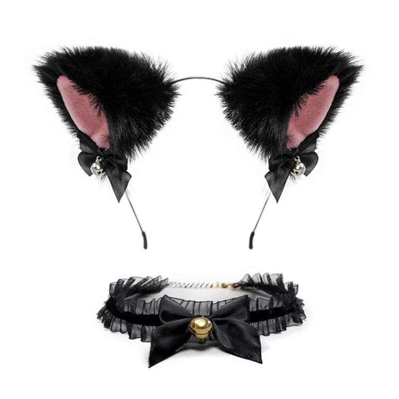 Diadema con orejas de gato para mujer y niña, collar, disfraz, campana,  diadema de felpa, accesorios para el cabello|Accesorios de disfraces| -  AliExpress