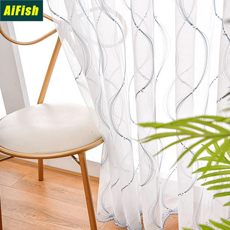 

Simple Pearl Embroidered Window Screen White Translucent Screen Curtain Living Room Bedroom Window Screen Tulle Custom M247-3