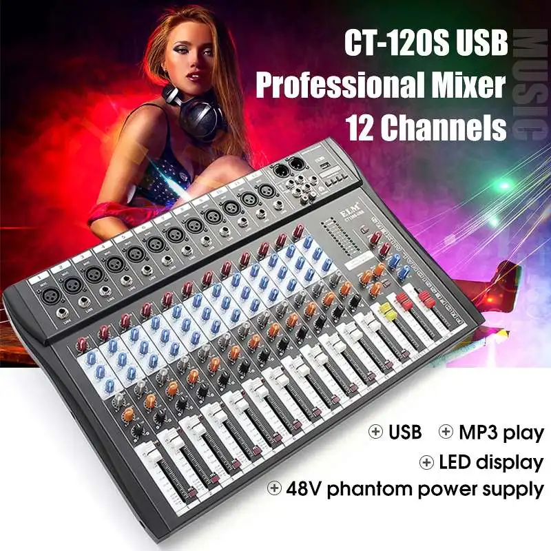 Профессиональный bluetooth аудио микшер с USB DJ звук микшерный пульт MP3 Jack 12 канальный усилитель для караоке ktv Match