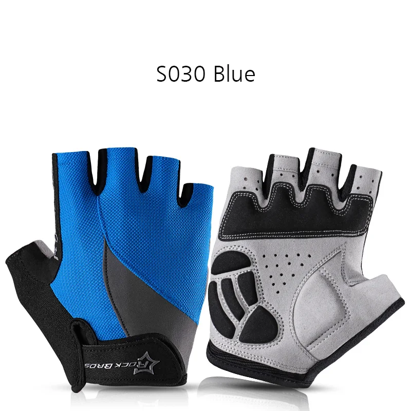 Резиновые перчатки ROCKBROS Half Finger с сенсорным экраном гелевые ударостойкие перчатки мужские и женские летние спортивные перчатки MTB дорожные велосипедные перчатки - Цвет: S030-Blue