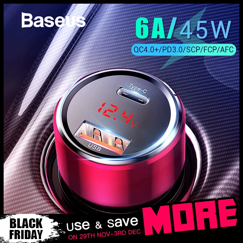 Baseus 45W Quick Charge 4.0 3.0 USB Car Charger for Xiaomi Mi Huawei Supercharge SCP QC4.0 QC3.0 Fast PD USB C Car Phone Charger-in Car Chargers from Cellphones & Telecommunications on AliExpress 