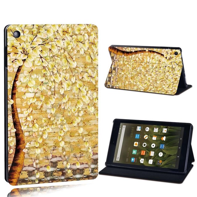Amazon Fire 7 5/7/9th Gen / Fire HD 8 / 10 with alexa Printed Painting PU Leather Tablet Stand Folio Cover Case